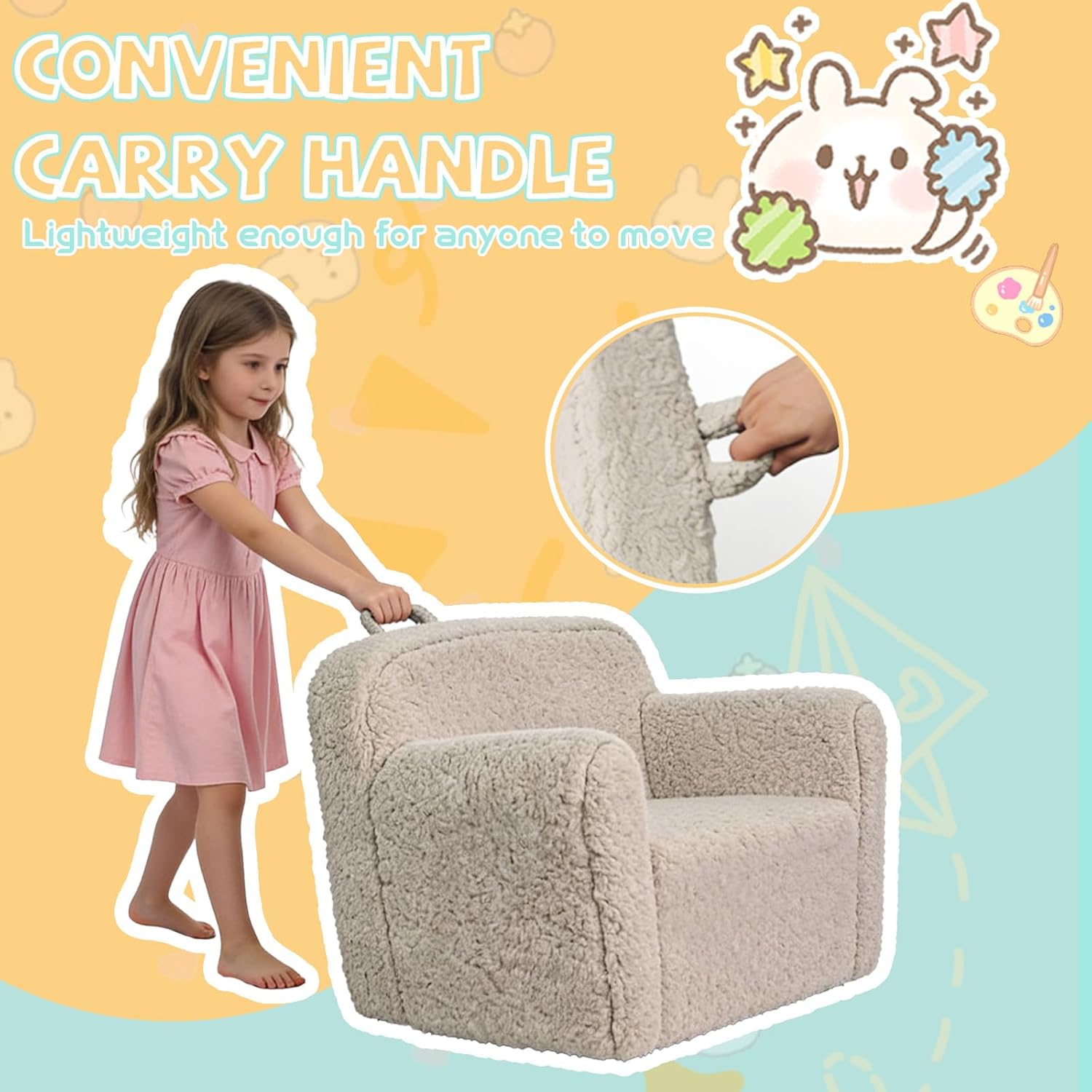 Toddler & Kids Chair Comfy - Toddler Couch with Washable Cover, Stable High-Resilience Foam Kid Sofa for Boys Girls Ages 1-6