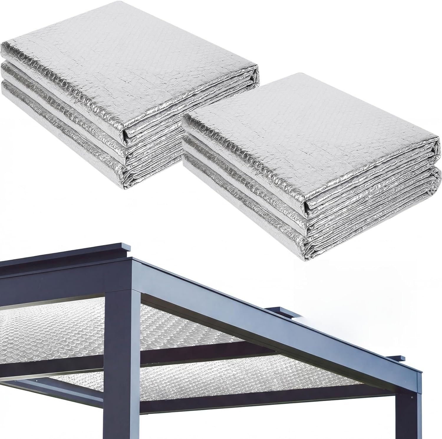 Pangda 2 Pcs Reflective Bubble Insulation Sheet 47inches x 10 ft Double Side Aluminum Foil Window Thermal Insulation Roll Barrier Foam Roll with Self-Adhesive Pad for Heat Weatherproofing Summer Rv