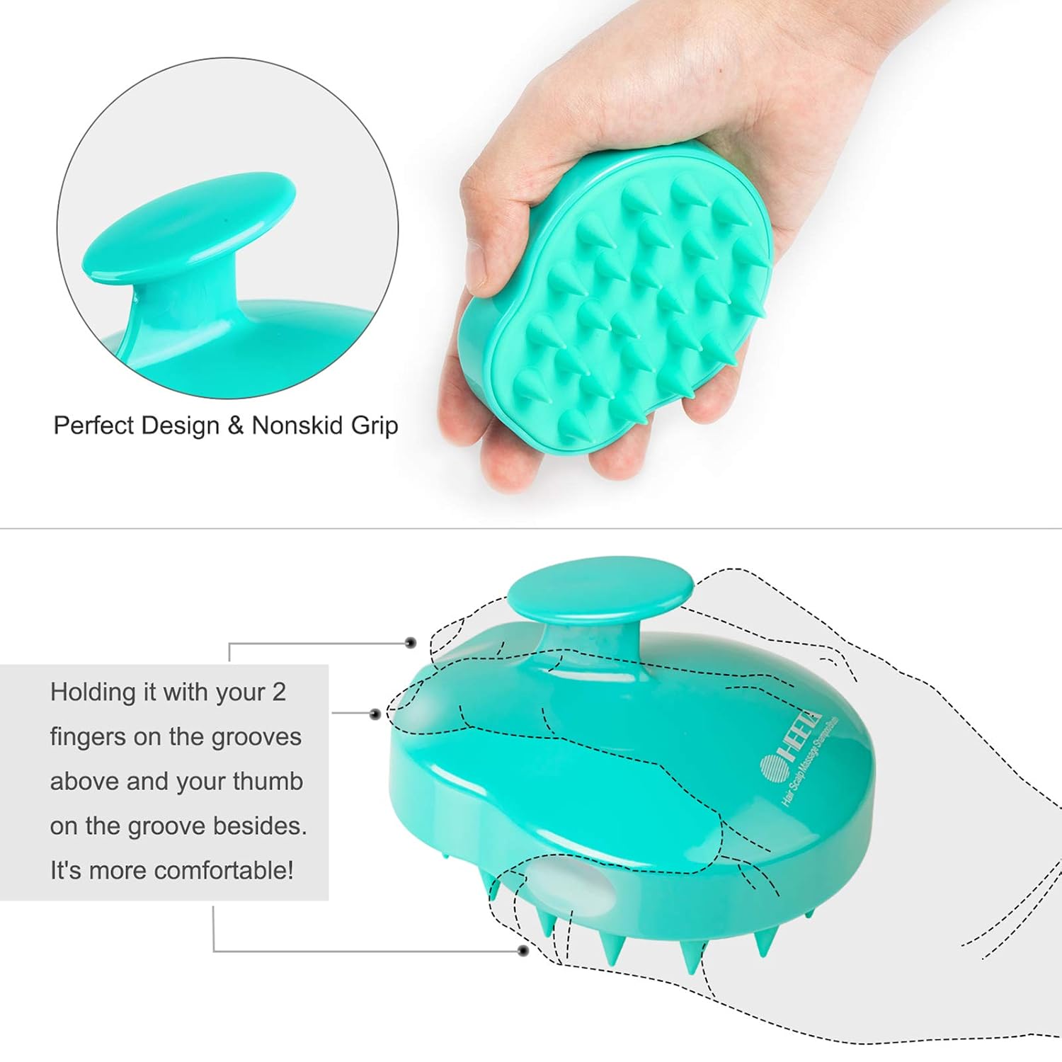 HEETA Hair Scalp Massager Shampoo Brush 2 Pack, Soft Silicone Bristles to Remove Dandruff, Waterproof Hair Scrubber for Both Wet Dry Hair, Suitable for Men & Women (Green & Black)