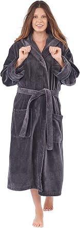 TurkishTowels Luxurious Womens Hooded Terry Velour Plush Bathrobe