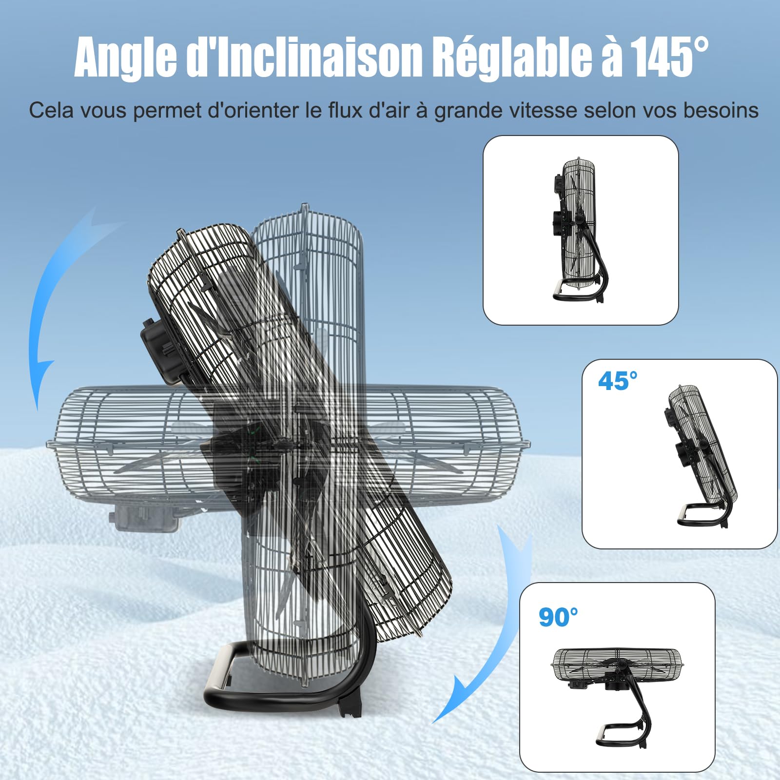 SOARS Ventilateur de Sol 151,5W, 62 X 20 X 59 CM, avec 3 Niveaux de Puissance, Angle d'Inclinaison 145°, Ventilateur en Métal avec Poignée, Haut Débit d'Air, Noir