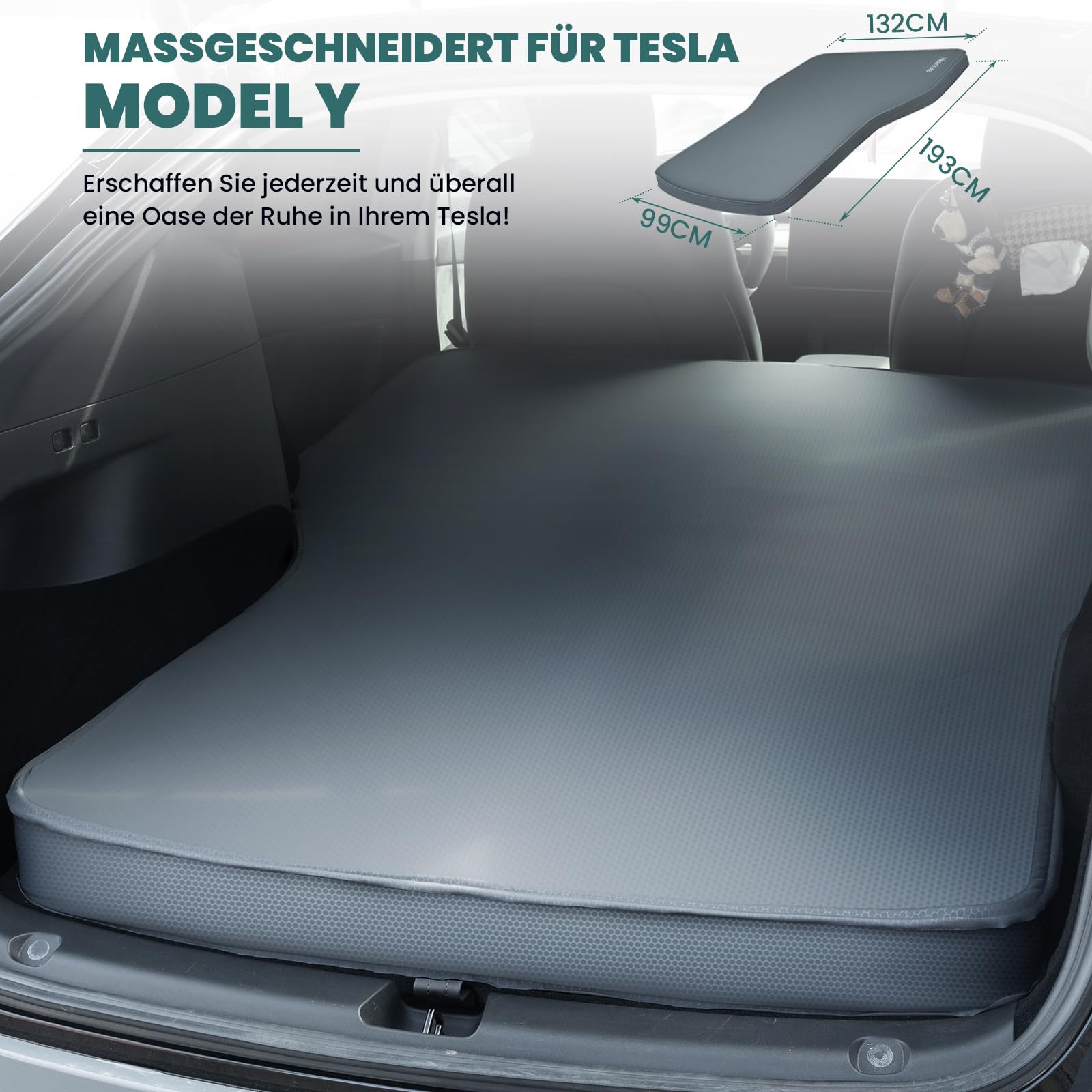 HIKENTURE Campingmatratze passend für Tesla Model Y, 8 cm Extra Dicke Selbstaufblasende Isomatte, Luxus Matratze aus Memory Foam, Schlafmatte Selbstaufblasbar, Model Y Zubehör für 4 Jahreszeiten