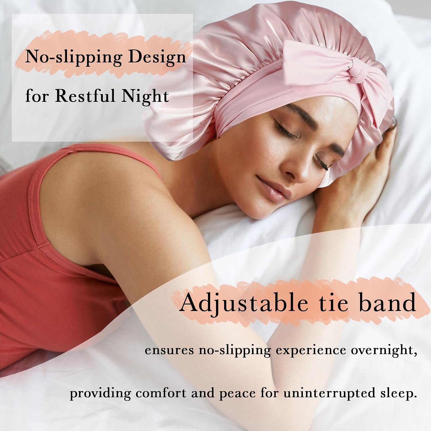 Chloven Mulberry Silk Bonnet for Sleeping Women - Larger Double Layer Silk Hair Wrap Bonnet for Curly Long Hair with Tie Band