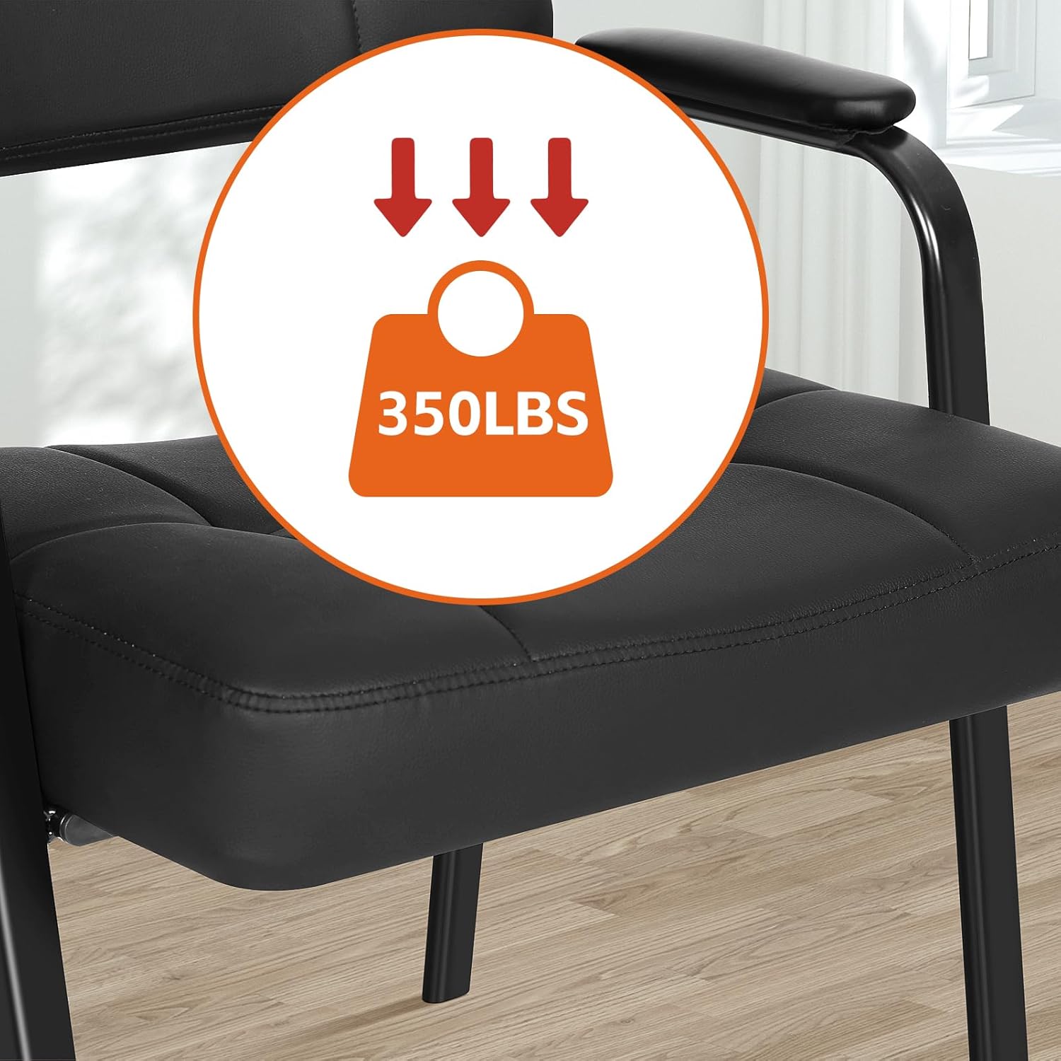 BLKMTY Waiting Room Chairs, No Wheels Leather Office Guest Chairs Stationary Office Reception Guest Chair with Padded Arms, Meeting Conference Waiting Room Lobby Table Side Home Salon Chair, Black