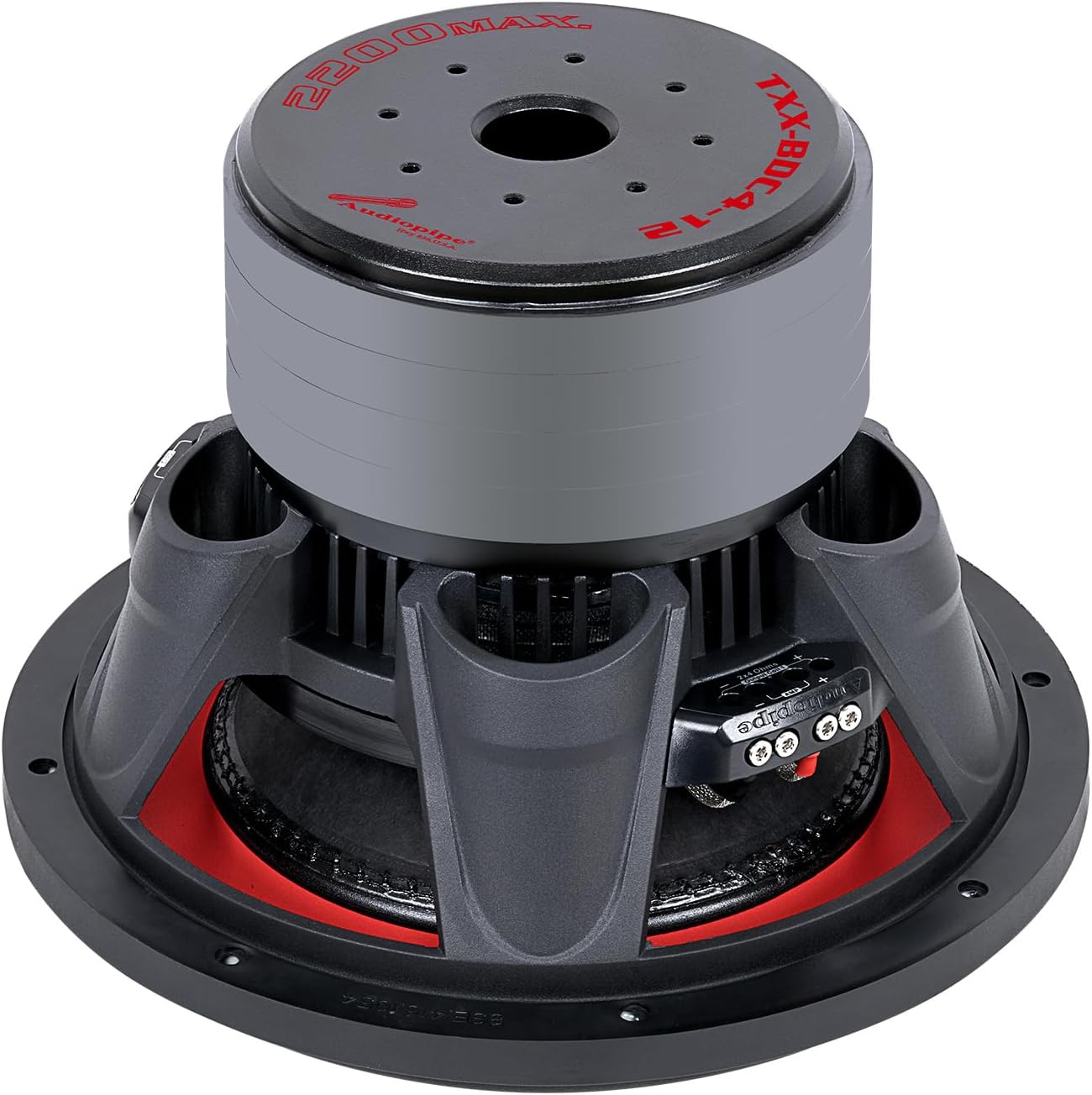 Audiopipe 12" Quad Stack Composite Cone Subwoofer (TXX-BDC4-12), Superior Performance, 2200W Max Power, 3" BASV Dual Voice Coil, Aluminum Basket, Multi-Connect Terminals, Dual 4 Ohms