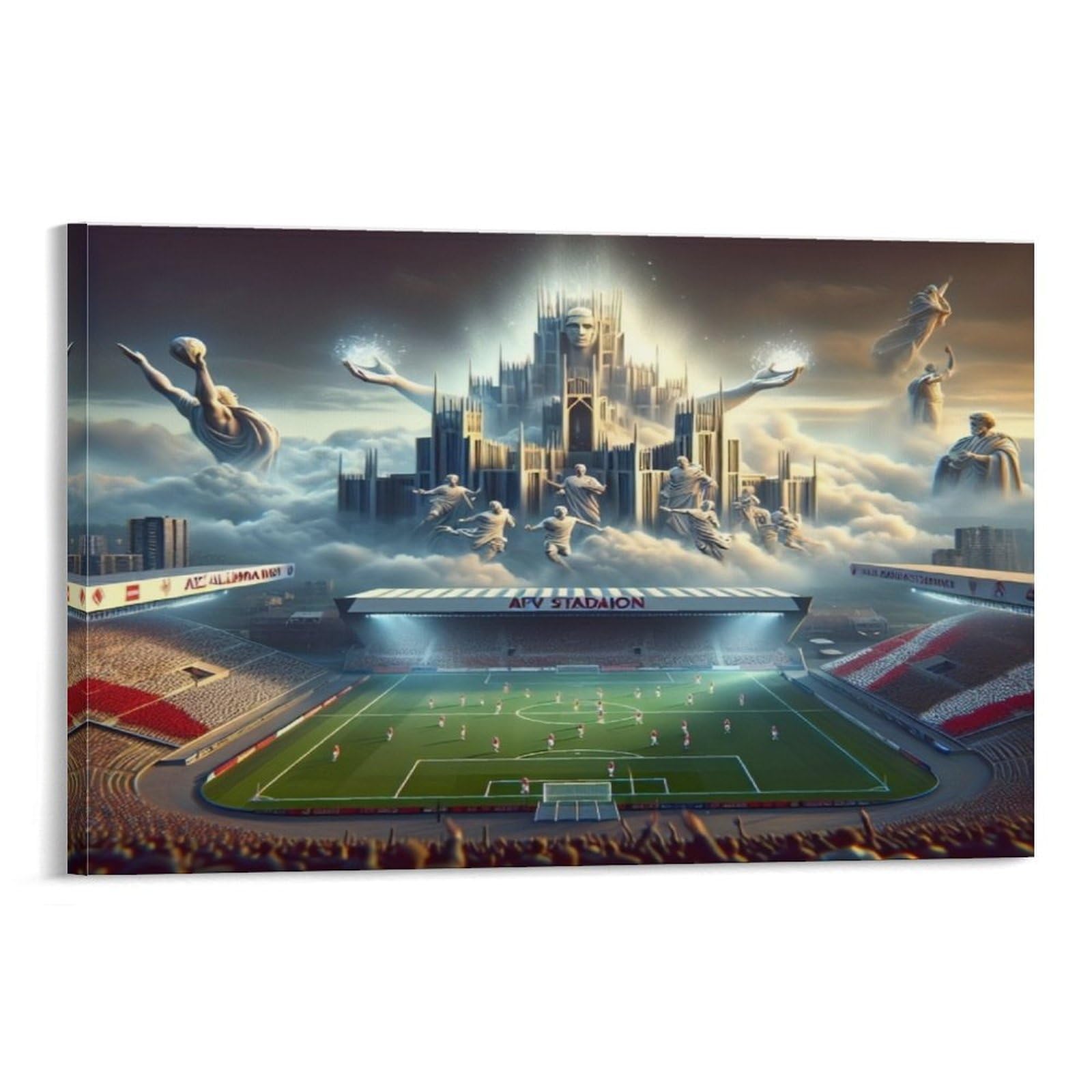 CPLVKWRQJ Soccer Stadium Fantasy 1 Piece Fantasy Stadium Floating Heavenly Palace Canvas Art Decor - Bedroom Nursery Wall Hanging Space Saving Ready to Hang 20x30inch(50x75cm)