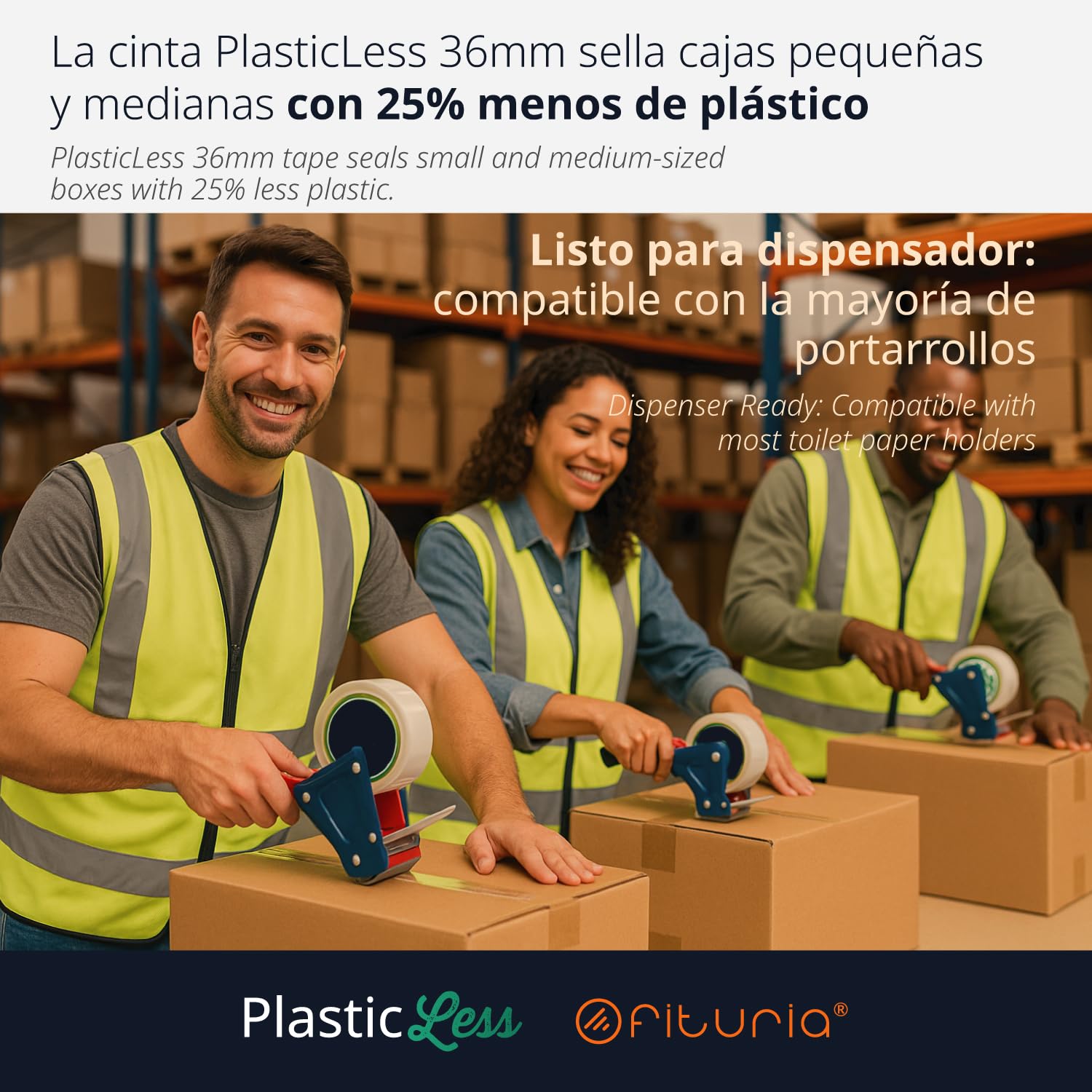 OFITURIA PlasticLess Precinto Transparente 36mm x 66m, Cinta de Embalar para Cajas, Envíos o Mudanzas, Alto Agarre, Cinta 36mm Utiliza un 25% Menos de Plástico vs 48mm (36 cintas)