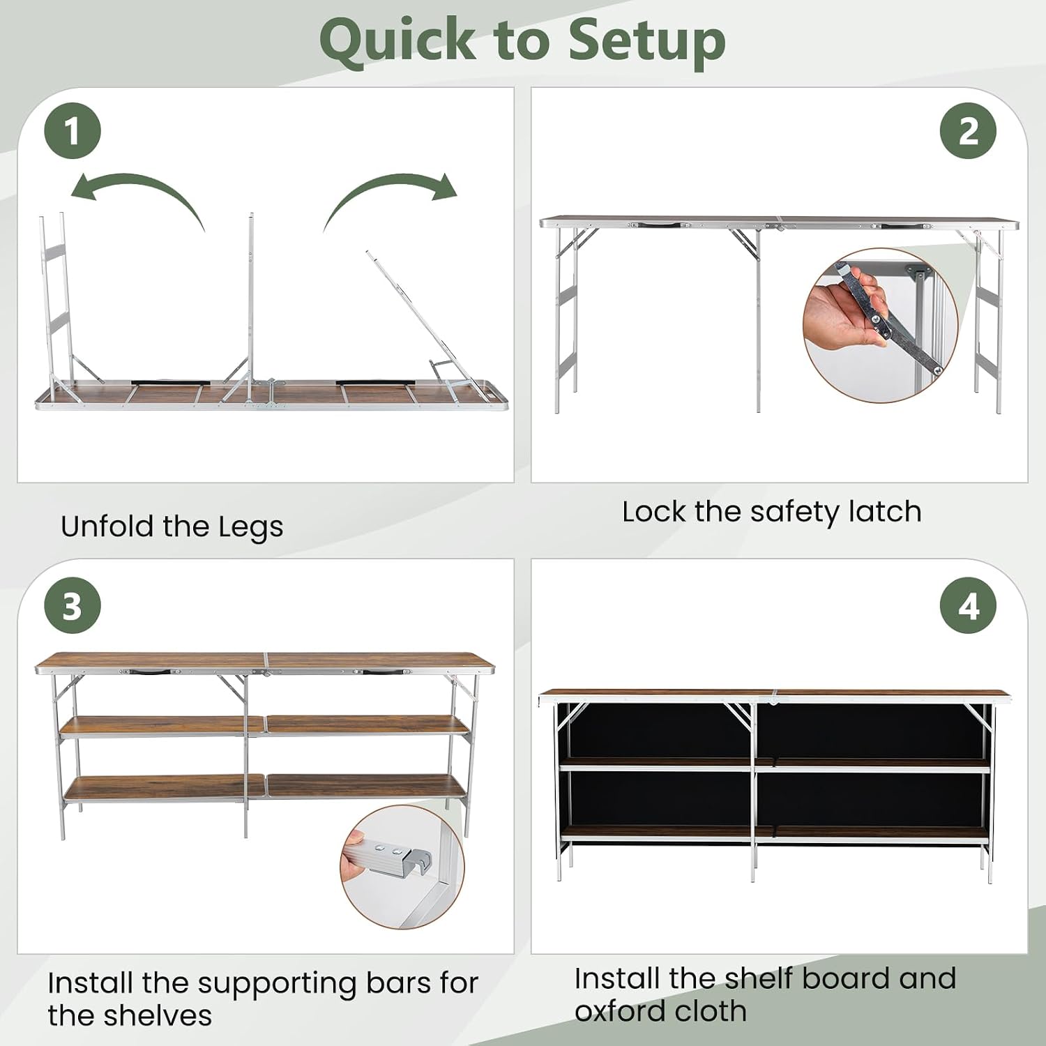 KOTEK Folding Camping Table with 2-Tier Storage Shelves, Removable Privacy Skirt & Carry Bag, Easy Setup, Portable Bar Table for Events, Party, Picnic, BBQ, Trade-Show and Indoor Use(81" L x 15" W)