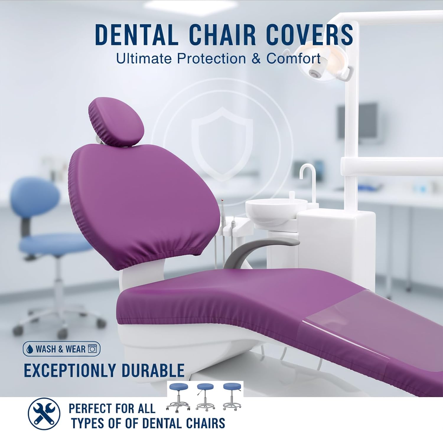 4-Piece Dental Chair Covers Set - Full PU Leather, Waterproof & Elastic Protective Case for Dentist Equipment (Average Size, Purple)