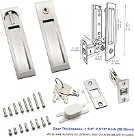 Vista 2 de Dontay Manija de puerta de bolsillo, moderna función de entrada rectangular con llave, pestillo de tracción (dormitorio/baño), herrajes para puerta