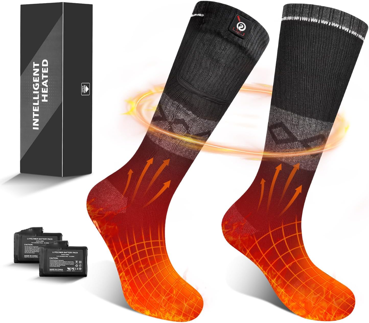 Heated Socks for Men Women,7.4V 2200mah Electric Rechargeable Battery Warm Winter Socks,Cold Weather Thermal Heating Socks Foot Warmers for Hunting Skiing Camping X-Large