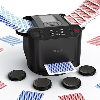 KPAW Kartenmischmaschine mit Austeilen, 360° Drehung für 1–2 Decks, mit 4 Fernbedienungen, Automatischer Kartenmischer und Austeiler Für 2–12 Spieler, Wiederaufladbar, Leise für Poker