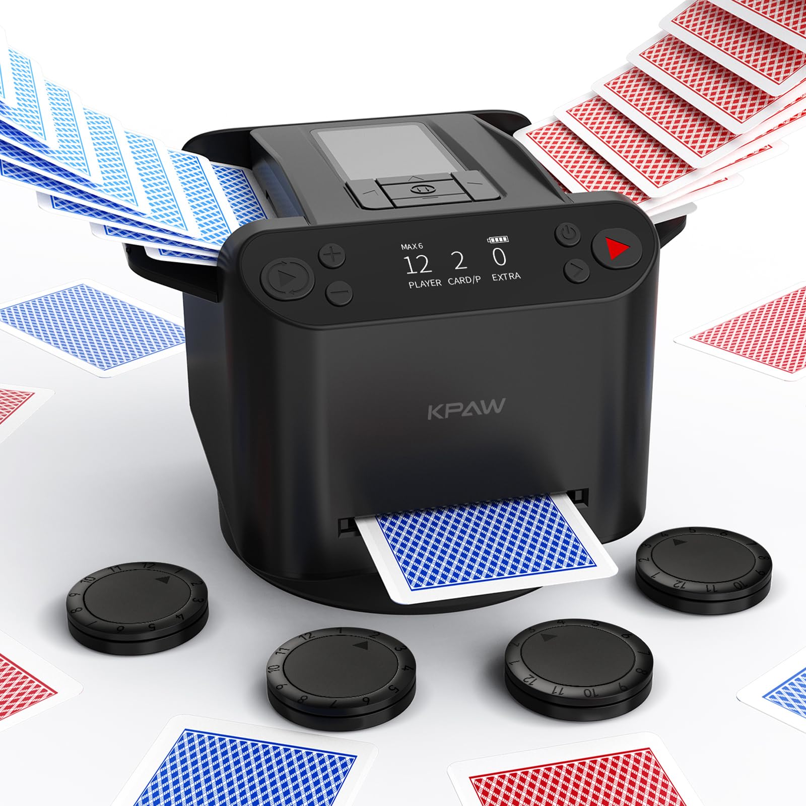KPAW Automatischer Kartenmischer und Austeiler 360° Drehung für 1–2 Decks 4 Fernbedienungen Wiederaufladbar Leise Poker
