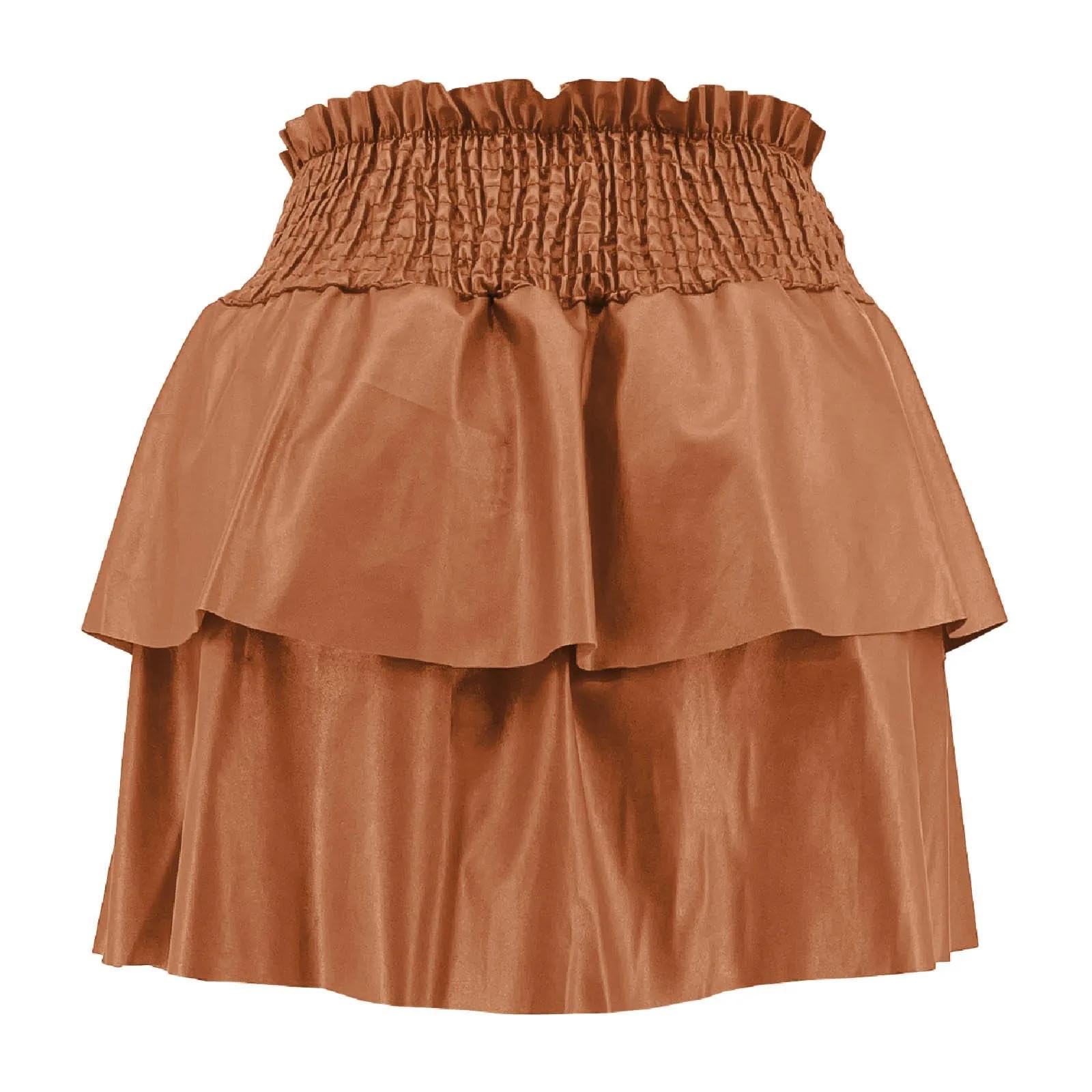 Falda Mujer Larga Cintura Alta Elástica Plisada Skirt Falda De Mujer Hinchada De Doble Capa con Volantes De Cintura Alta Falda Plisada