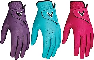 Callaway Golf Opti Color Women's Golf Glove (Worn on Left Hand, Large, Blue/Pink/Purple, 3-Pack)
