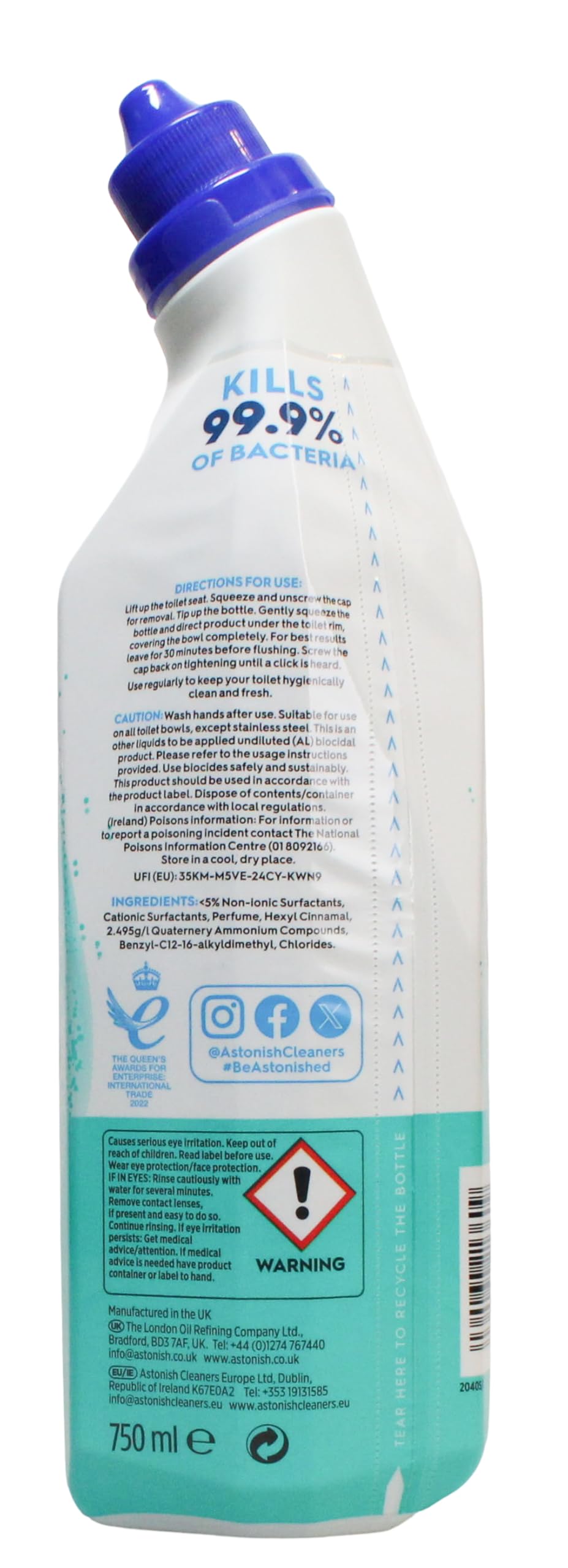 Astonish Eucalyptus Toilet Fresh Gel, Kills 99.9% of Bacteria, Limescale Prevention, 750ml — view 2