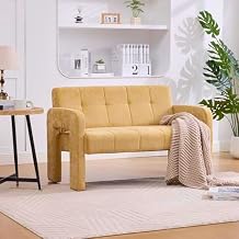 Nordic Modern Two-Seater Sofa, Upholstered Double Armchair with Dual Armrests for Living Room and Bedroom,Yellow