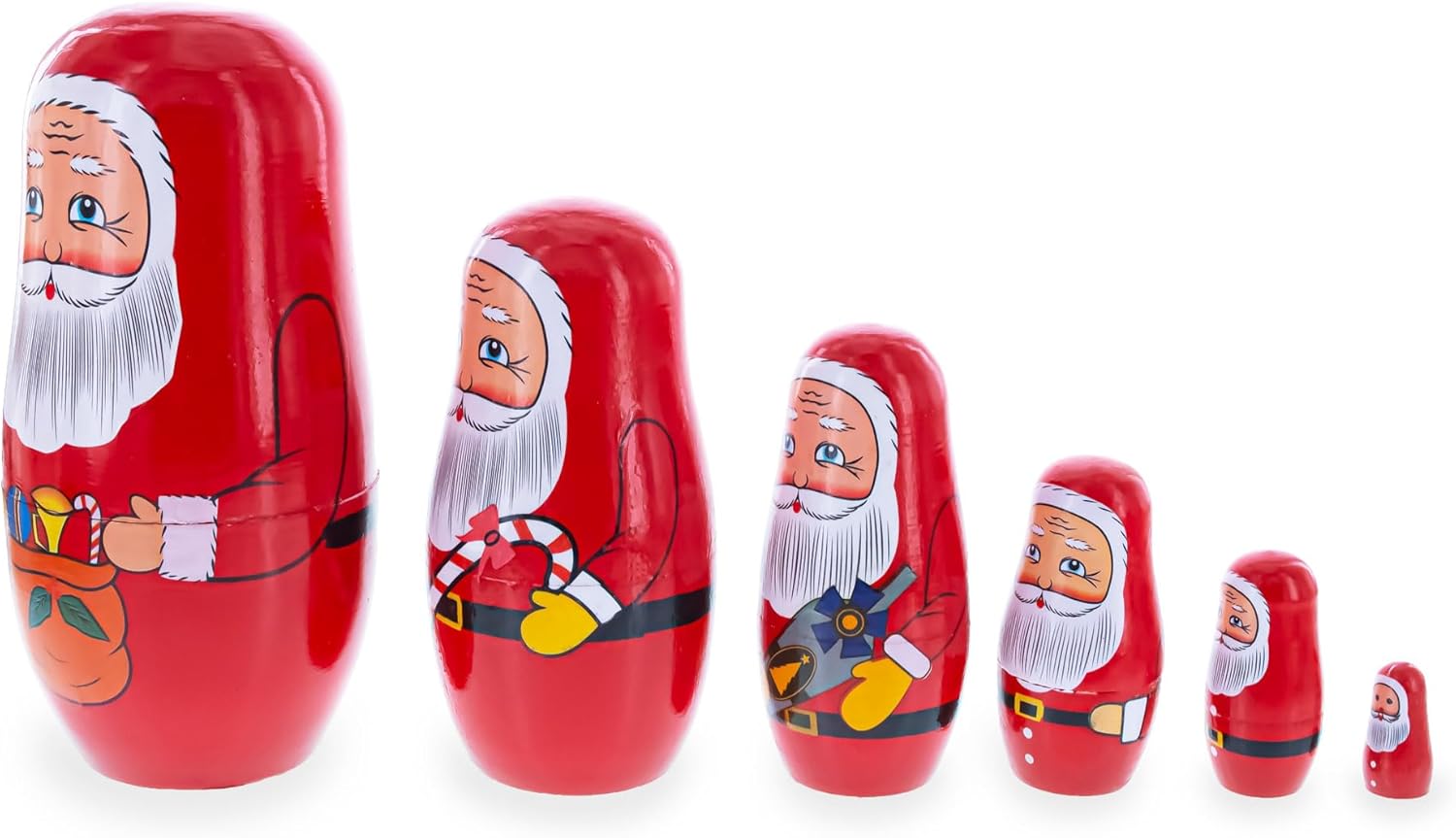 BestPysanky Set of 6 Santa Wooden Nesting Dolls 5.5 Inches