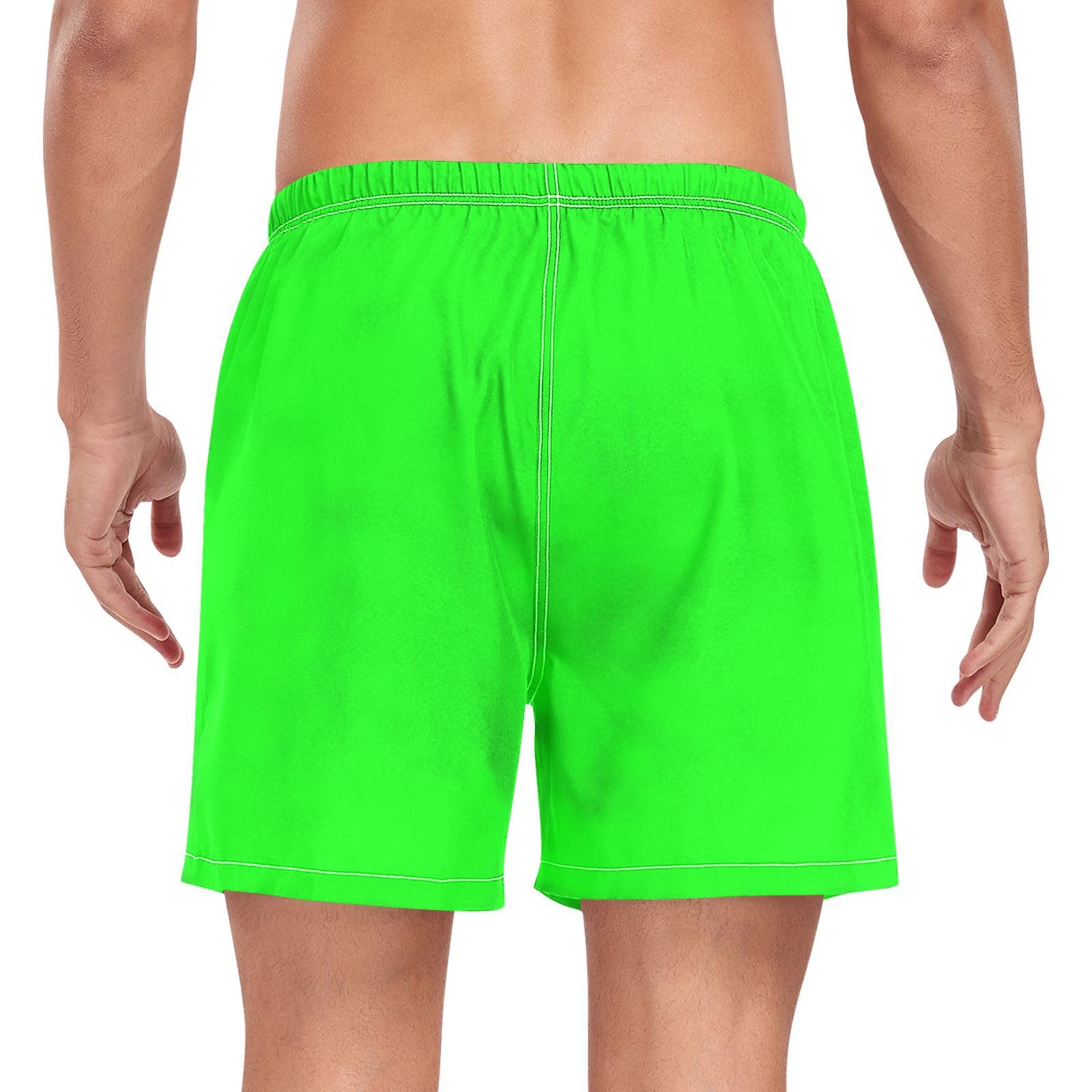 ATTX Neon Green Solid Color Mens Swim Trunks with Compression Liner 4.7