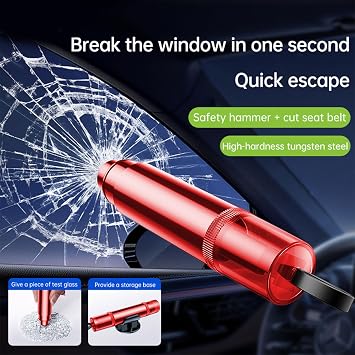 BigKing 2 x Car Emergency Hammer, Car Windscreen Breaker with Seat Belt, Quick Cutter Emergency Window Breaker & Escape Safety Hammer, Car Escape Emergency Tool Suitable for All Vehicles (4*Red)