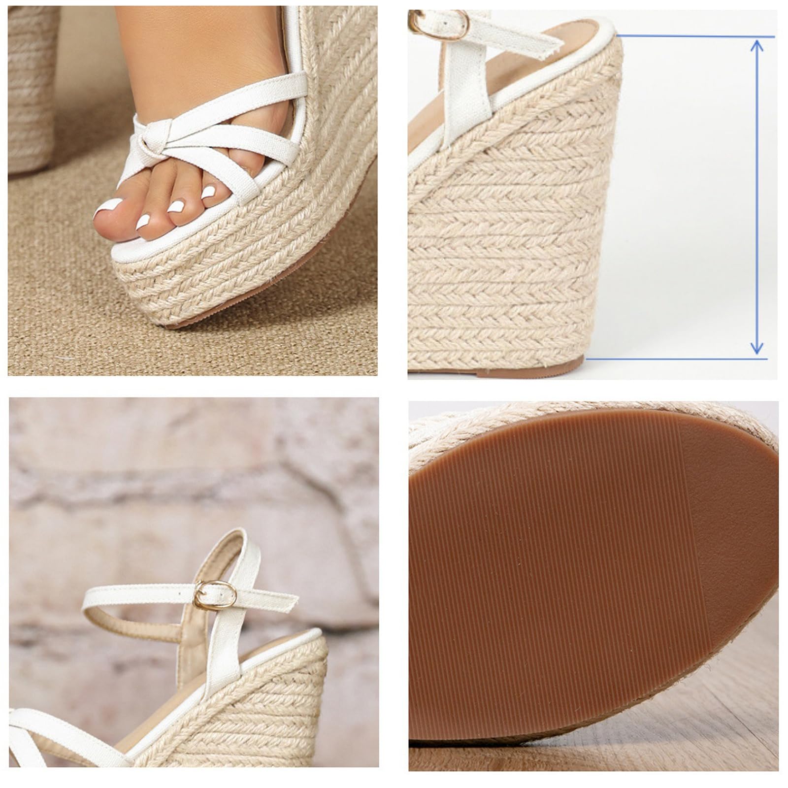 Sandalias espadrillas de cuña mujer plataforma punta abierta tiras cruzadas hebilla tobillo ajustable viaje vacaciones playa paseo compras diario