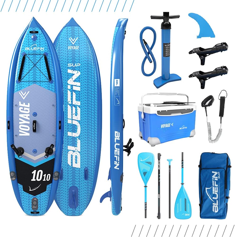 Bluefin SUP Voyage 10’10 Package with Cooler Box | Ultimate Activity Stand Up Inflatable Paddle Board | Added Stability | 20% Extra Width | Side Rails | 2x Fishing Rod Mounts | 5 Year Warranty, 7426796588028