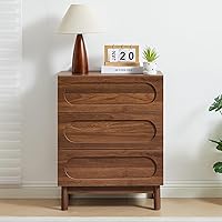FurSchFurniture Modern Walnut 3 Drawer Dresser - Versatile Wood Chest of Drawers, Bedroom Nightstand, Contemporary Storage