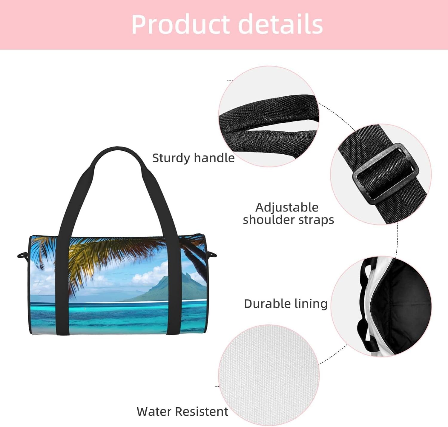 Tahiti Beach Print Sports Tote Bag Lightweight Water-Resistant Gym Backpack Travel Supplies