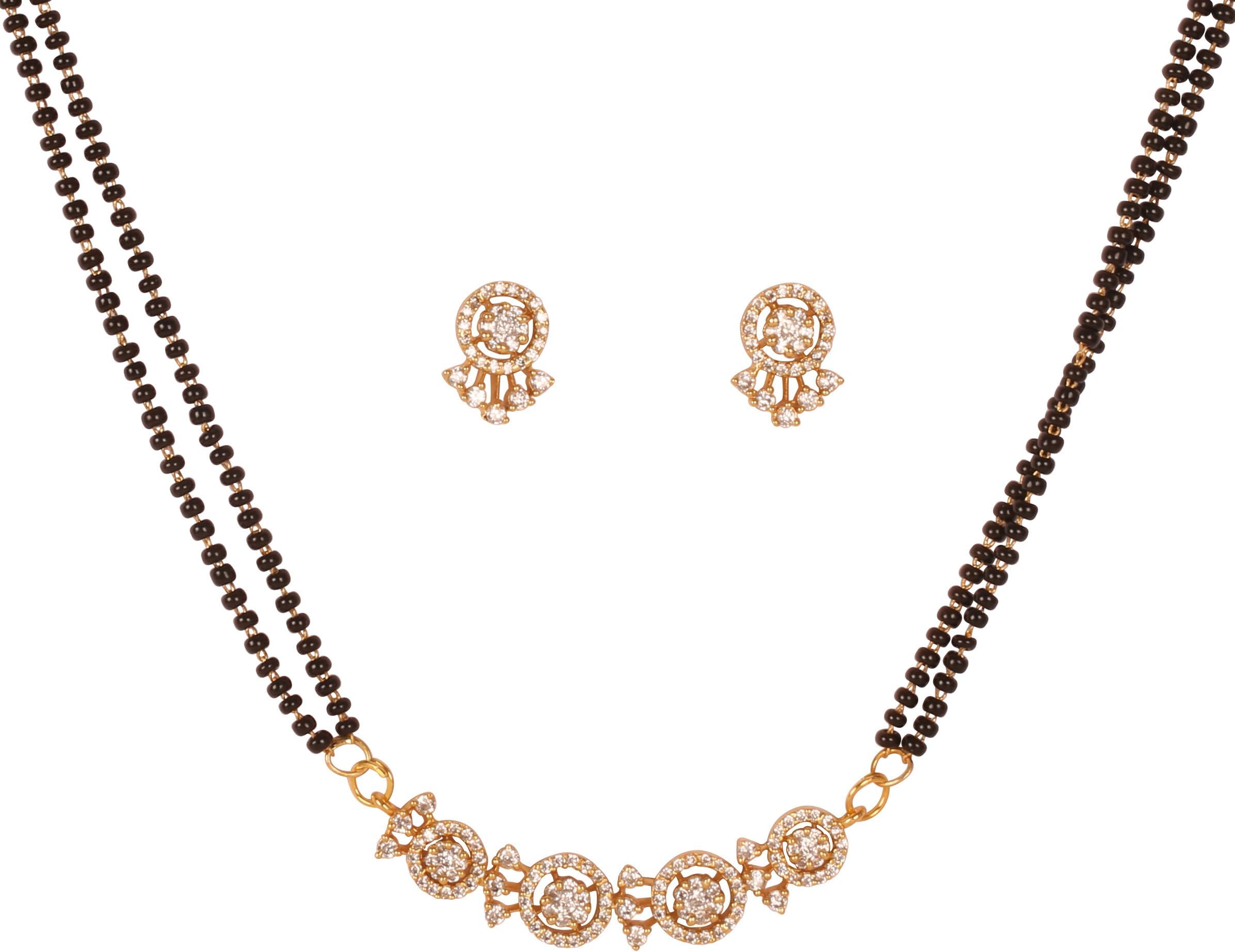 Sunsoul by Touchstone Traditional Indian Bollywood Studded Diamond Look Black Beads Symbolic Designer Jewelry Mangalsutra Pendant Set in Gold Tone for Women.