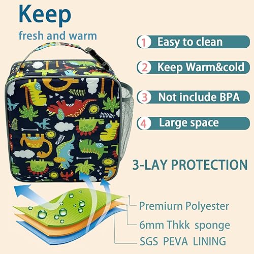 Miniatura 3 de Kulle Lonchera para niños, lonchera aislada para niños y niñas, lonchera congelable, lonchera reutilizable para niños, para la escuela, el trabajo,