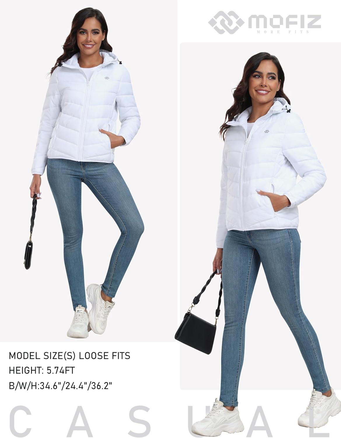 MoFiz Women's Hooded Puffer Jacket Lightweight Quilted Coat 4 Pockets Full Zip Winter Warm Outerwear - Image 7