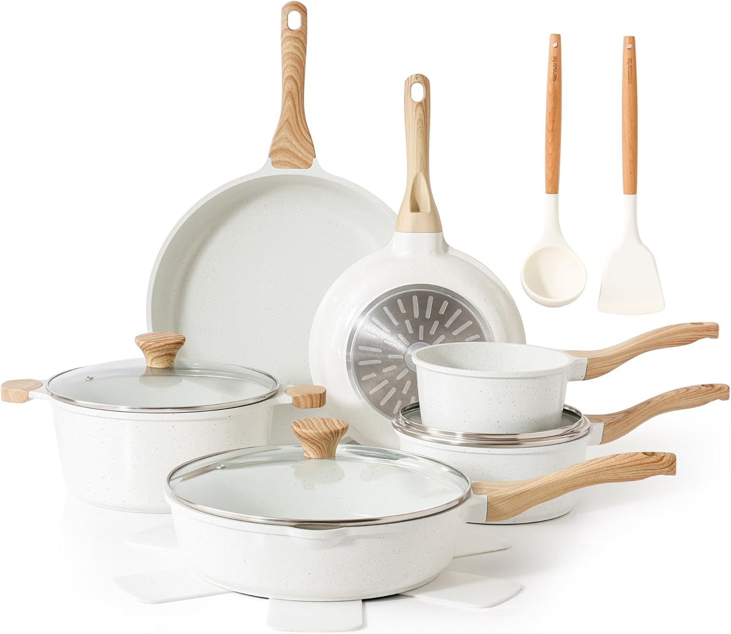 SENSARTE Nonstick Ceramic Cookware Set 16-Piece, Healthy Pots and Pans Set, Non-toxic Kitchen Cooking Set with Stay-Cool Handles, Silicone Utensils and Pot Protectors, PFAS/PTFE/PFOA Free