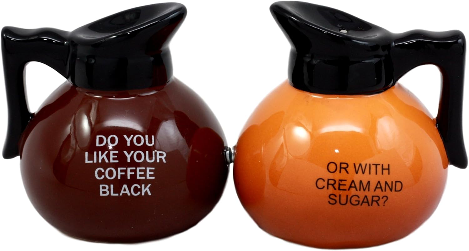 Ebros Bed And Breakfast Black Or Cream Coffee Pots Salt & Pepper Shakers Ceramic Magnetic Figurine Set 3.25"H Rise And Shine Coffee Lovers Decor Home Kitchen Accessory