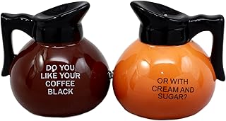 Ebros Bed And Breakfast Black Or Cream Coffee Pots Salt & Pepper Shakers Ceramic Magnetic Figurine Set 3.25"H Rise And Shine Coffee Lovers Decor Home Kitchen Accessory