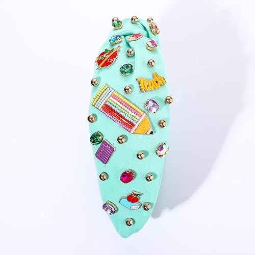 Vista 21 de Diadema para profesora, diadema anudada con perlas de cristal para mujer, lindo libro, para enseñar, adornado con nudo superior, regalos