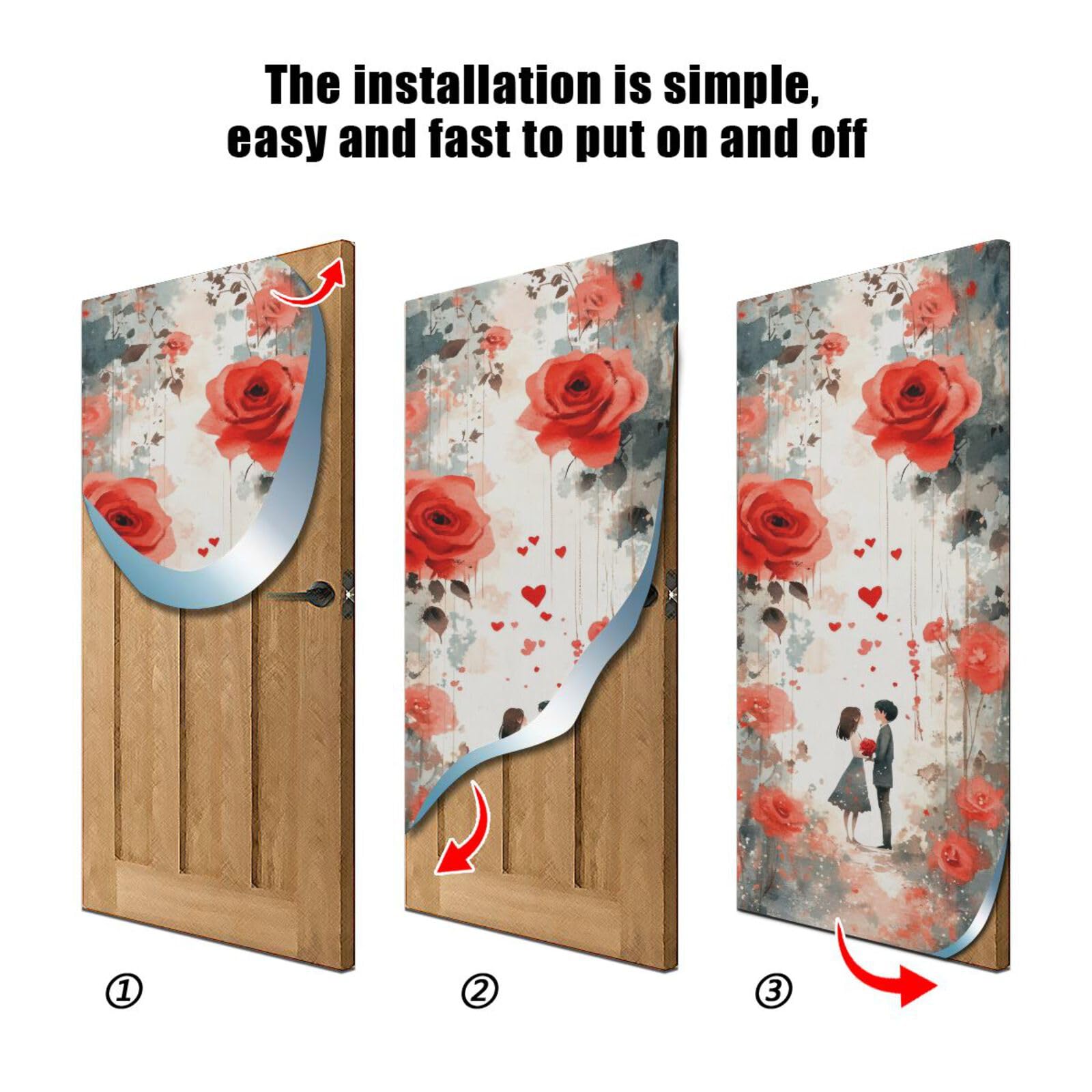 FLildon Romantic Rose Valentine's Day Door Cover Decoration, Party Accessory Porch Decor for Festive Ornament Room Door Covers 32 x 79 Inch