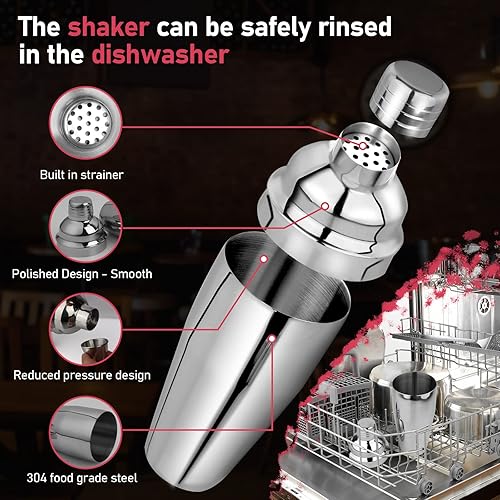 Miniatura 3 de Juego de coctelera de 25 onzas, juego de coctelera de Martini, juego de camarero con mezclador Margarita, medidor de medición y cuchara de mezcla