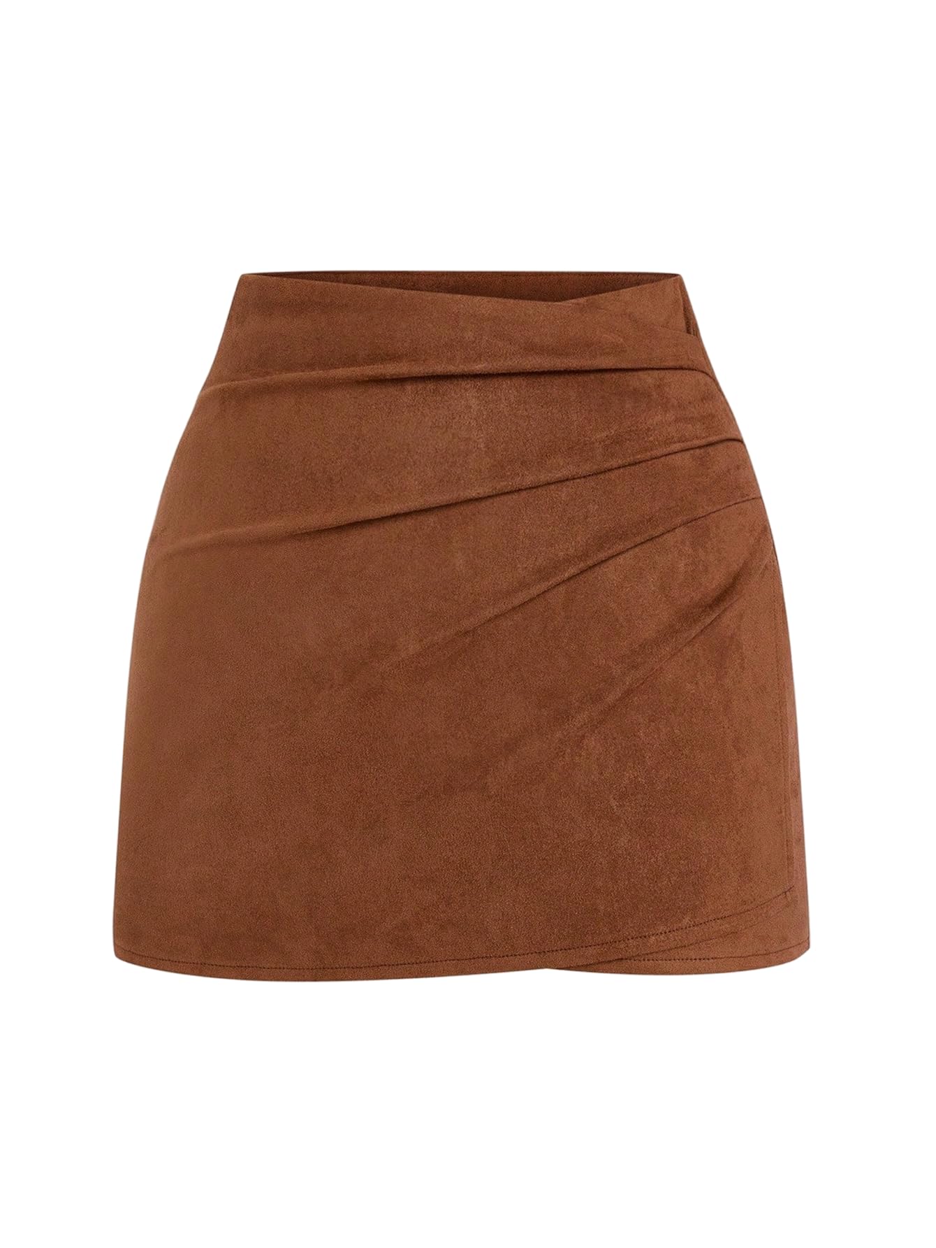 SweatyRocks Womens Plus Size Faux Suede Bodycon Mini Skirt High Waist Ruched Asymmetrical Short Skirt