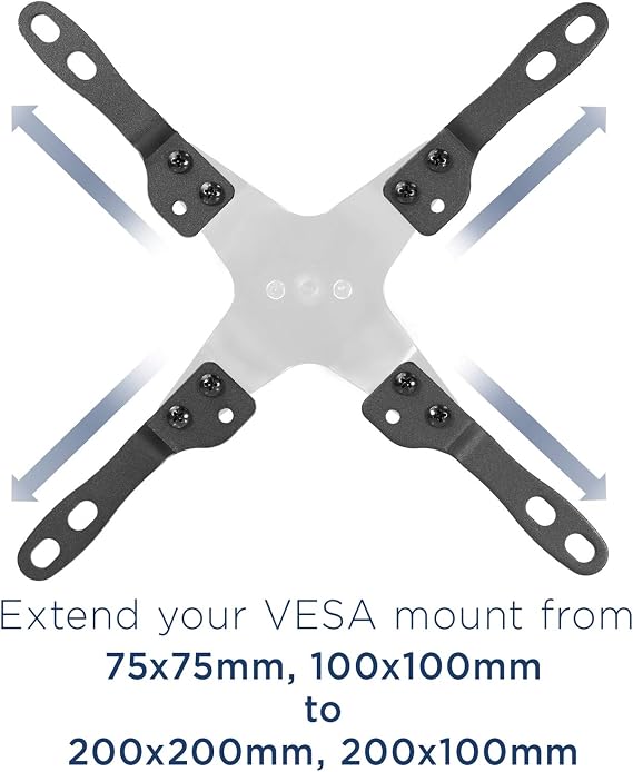 Mount-It! VESA Mount Adapter Kit, 75/100 to 200x200mm | Converts small VESA patterns to fit 23-42 inch TVs and monitors, steel construction.