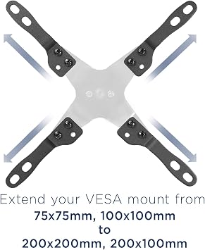 Mount-It! VESA Mount Adapter Kit, 75/100 to 200x200mm | Converts small VESA patterns to fit 23-42 inch TVs and monitors, steel construction.