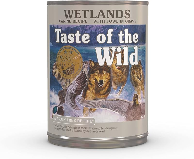Ração úmida para cães Taste of the Wild Wetlands com pato ao molho 374 g – Pacote com 12