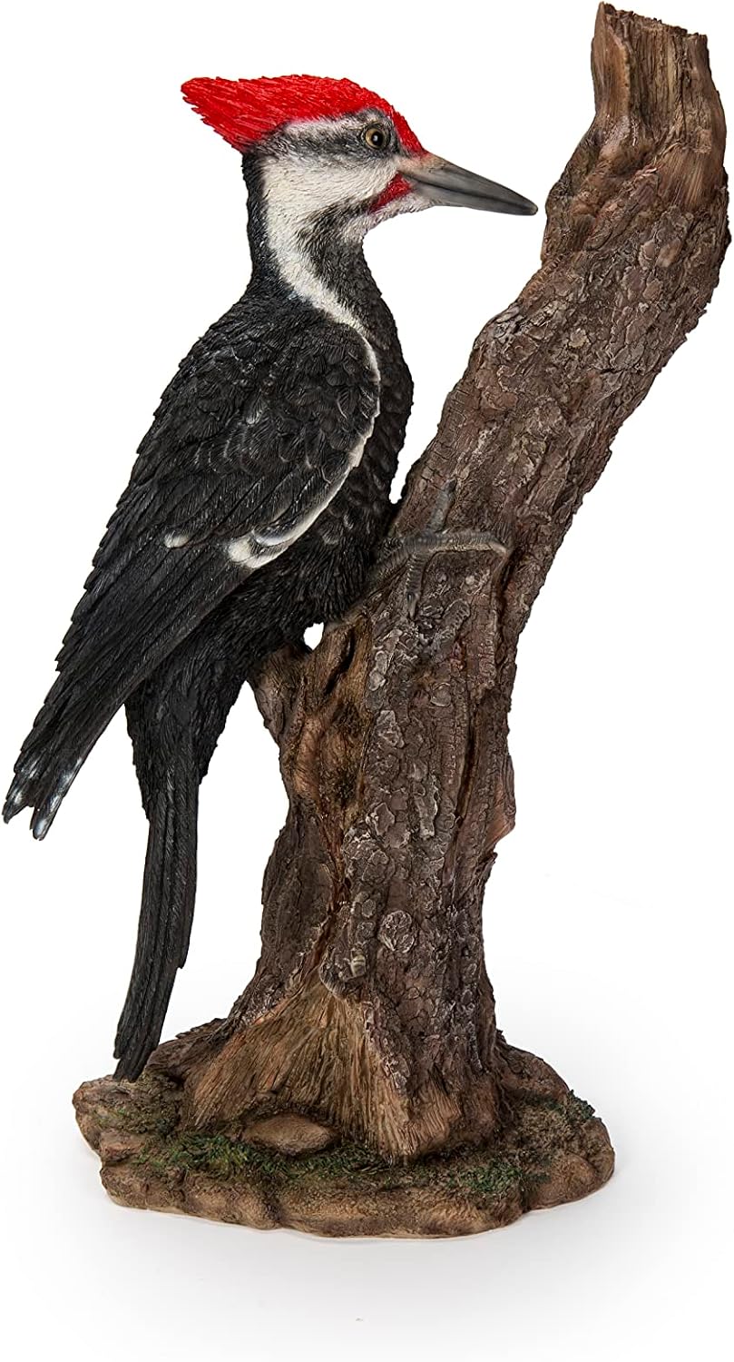Pileated Woodpecker on a Tree Trunk Garden Statue