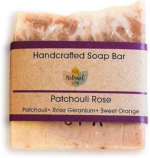 Patchouli Rose Handcrafted Soap Bar, Moisturising Vegan Soap, Natural Exfoliating Soap with Cocoa Butter & Almond Oil, Zero Waste Travel Soap, No Chemicals and Preservatives, 100g - The Natural Spa