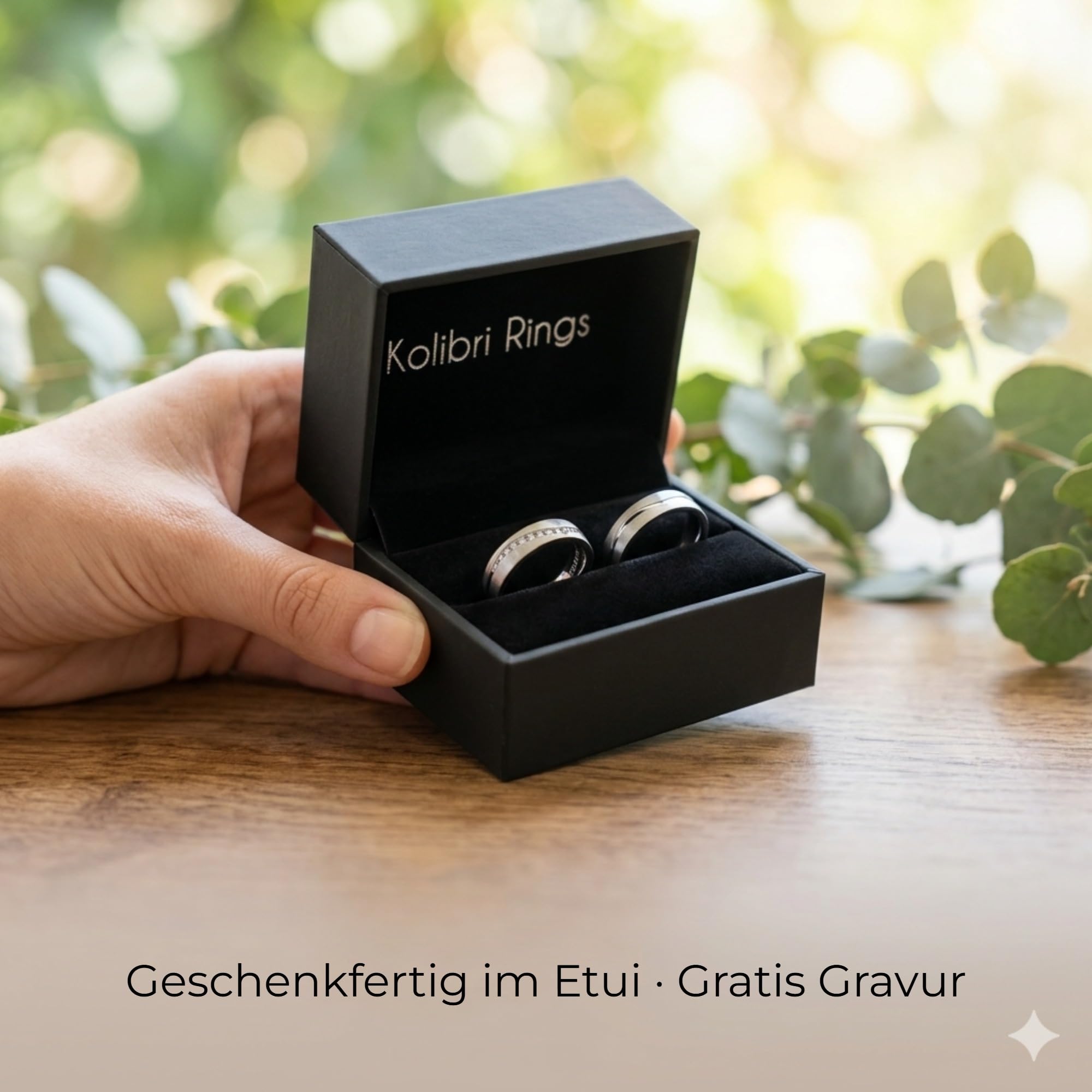 Kolibri Rings Eheringe Paarpreis | Wellenfuge 925 Silber Rhodiniert Kanalfassung | Partnerringe 5,5 mm + 11 Zirkonia Längsmatt | Trauringe Made in Germany | Gratis Gravur + Etui