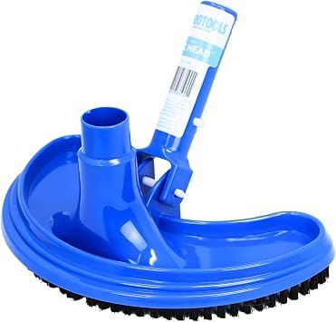 SWIMLINE HYDROTOOLS Manual Pool Vacuum Head Attachment For Inground & Above Ground Pools | Swimming Pool Vac Head Half Moon W/ Bristles| Hose 1-1/4/1-1/2| EZ Clip Handle Clean Debris, Corners, Blue