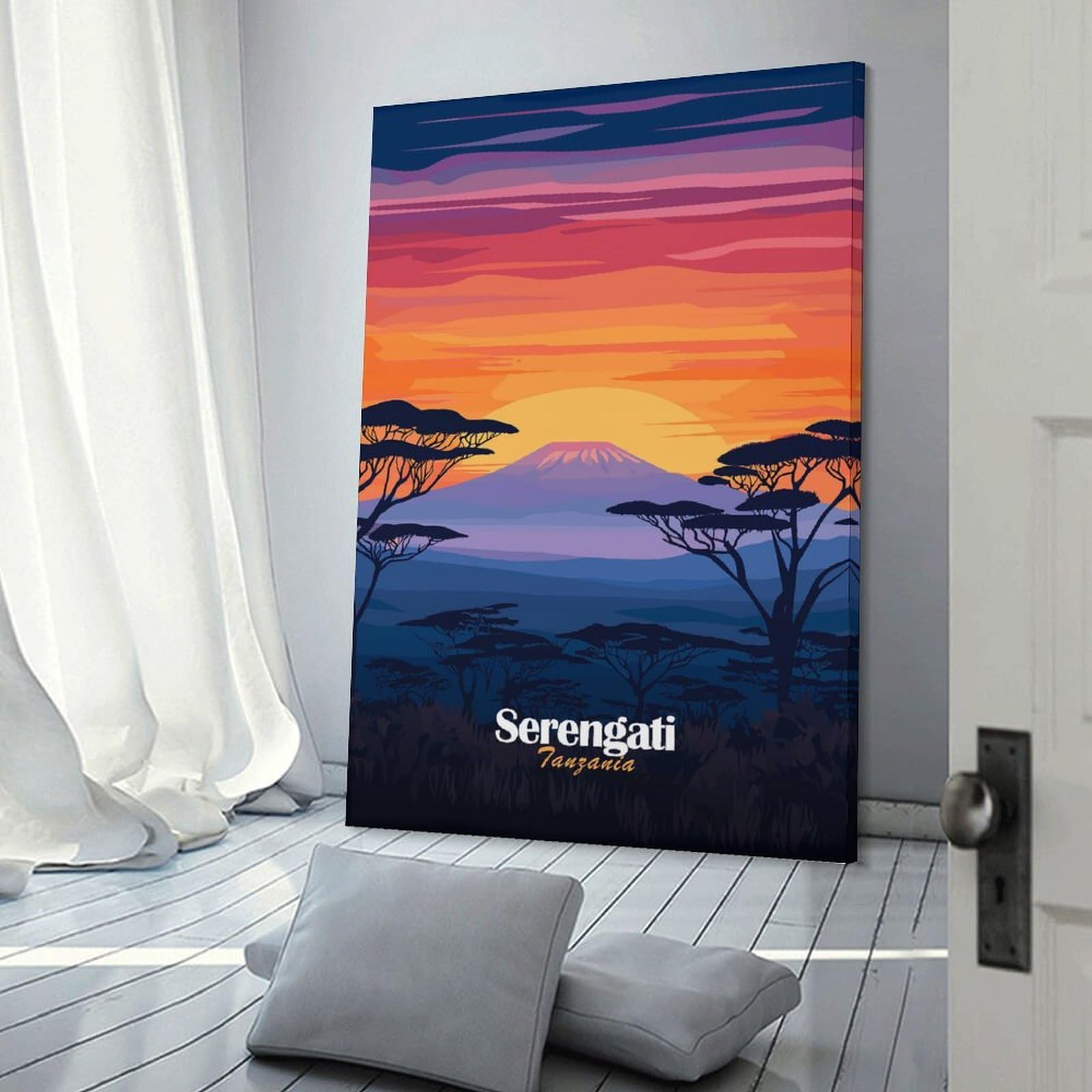 Junmoney Canvas Art Print Serengeti Sunset, 24x36inch(60x90cm), for Contemporary Homes, Apartments Or Offices, Decorative Canvas Decor for Home Updates