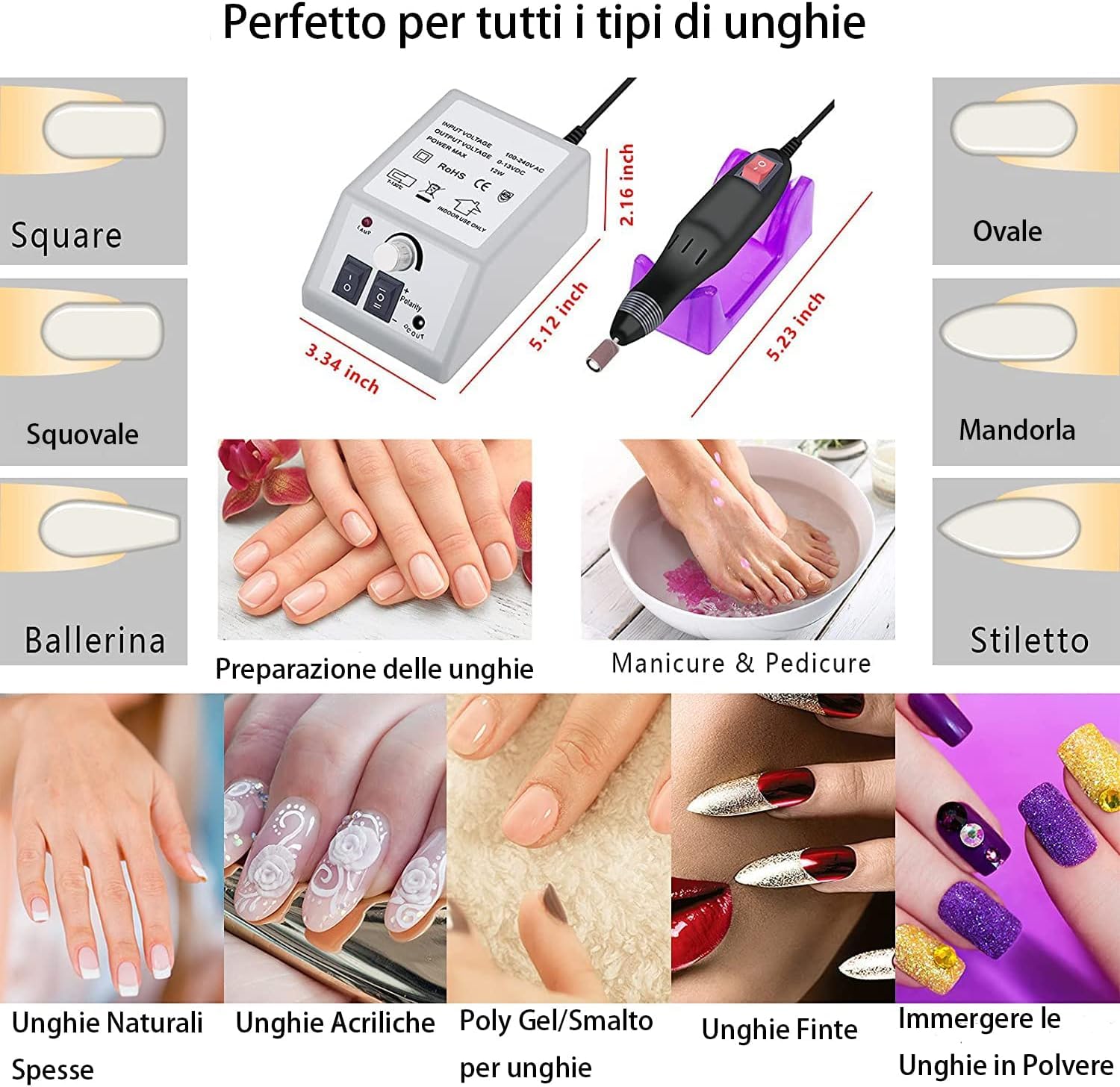 SQUADO Fresa per Unghie Professionale Manicure e Pedicure Lima Elettrica per Unghie Gel, per Studio Estetiste Casa Regali