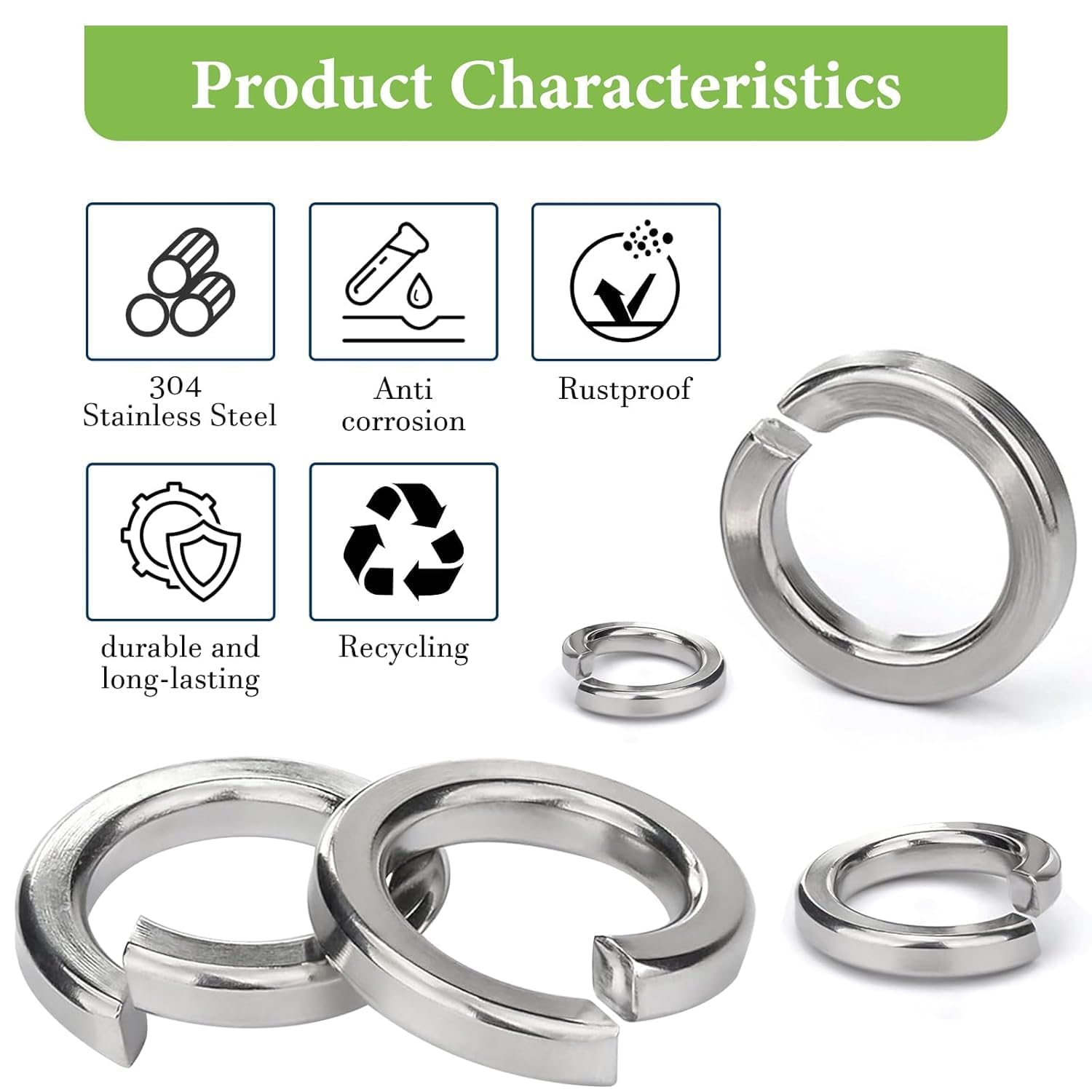 SAE Spring Lock Washer Kit - 910 Pcs Stainless Steel -5