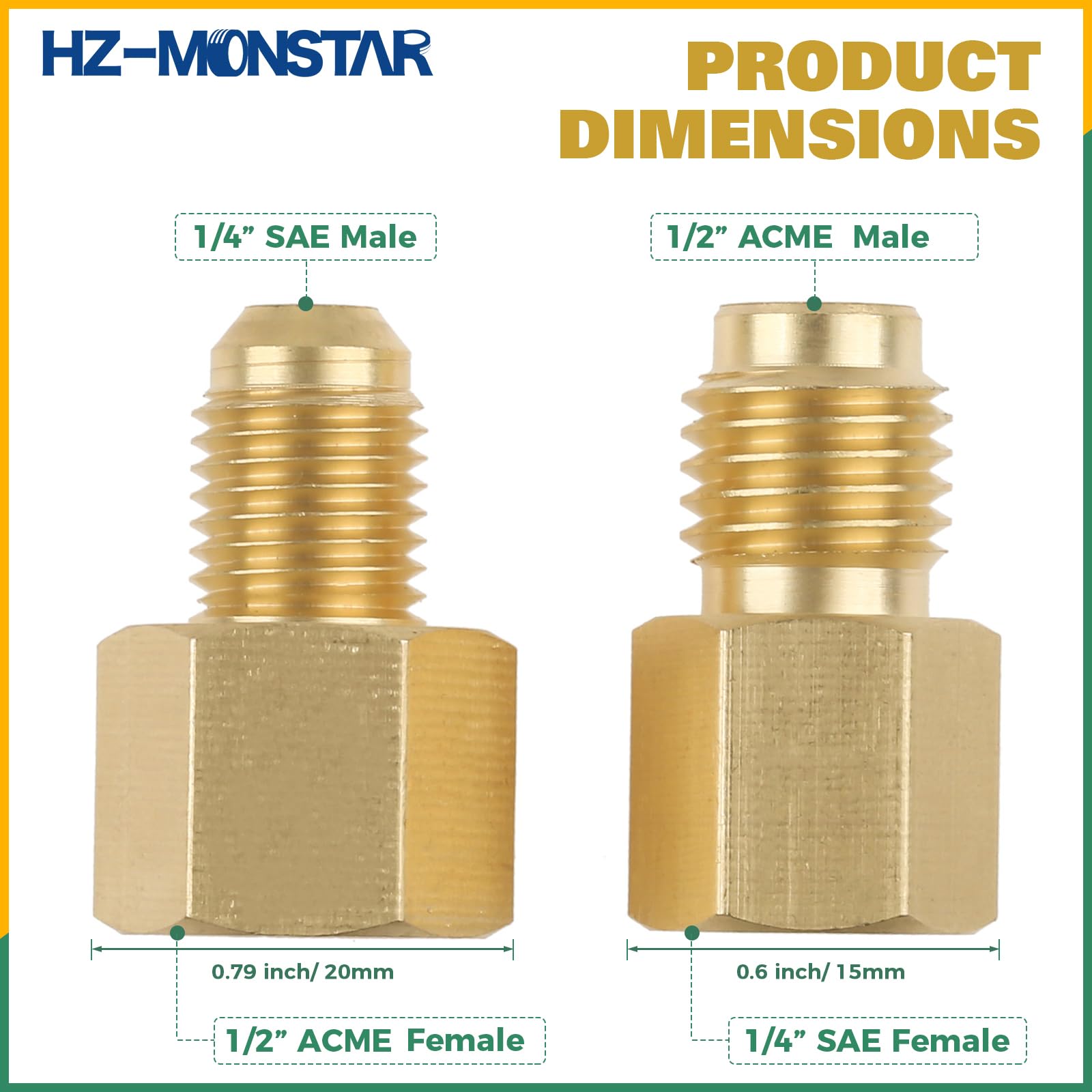 R410A R134A Adattatori Mini Split Kit di montaggio adattatore 5/16" SAE 1/4" SAE Flare, 1/2 Acme 1/4" Femmina a Maschio Kit di montaggio in ottone con rimozione nucleo valvola per HVAC Mini