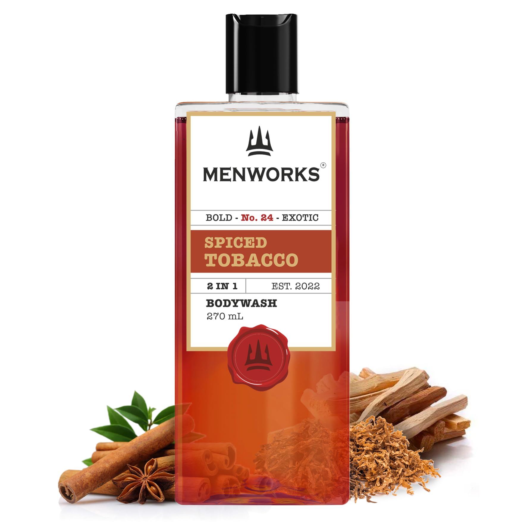 Menworks® Spiced Tobacco Bodywash & Shower Gel For Men & Women | Luxury Body Wash | Mens Shower Gel with Tob, Oud, Guaiac Wood | Woody Spicy | 270 ml